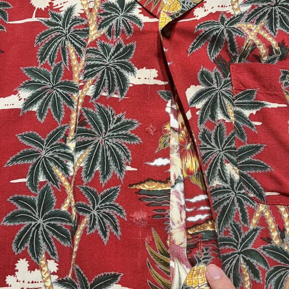 Vintage 2000s Pineapple Connection Red Rayon Hawaiian Shirt - Picture 2 of 3